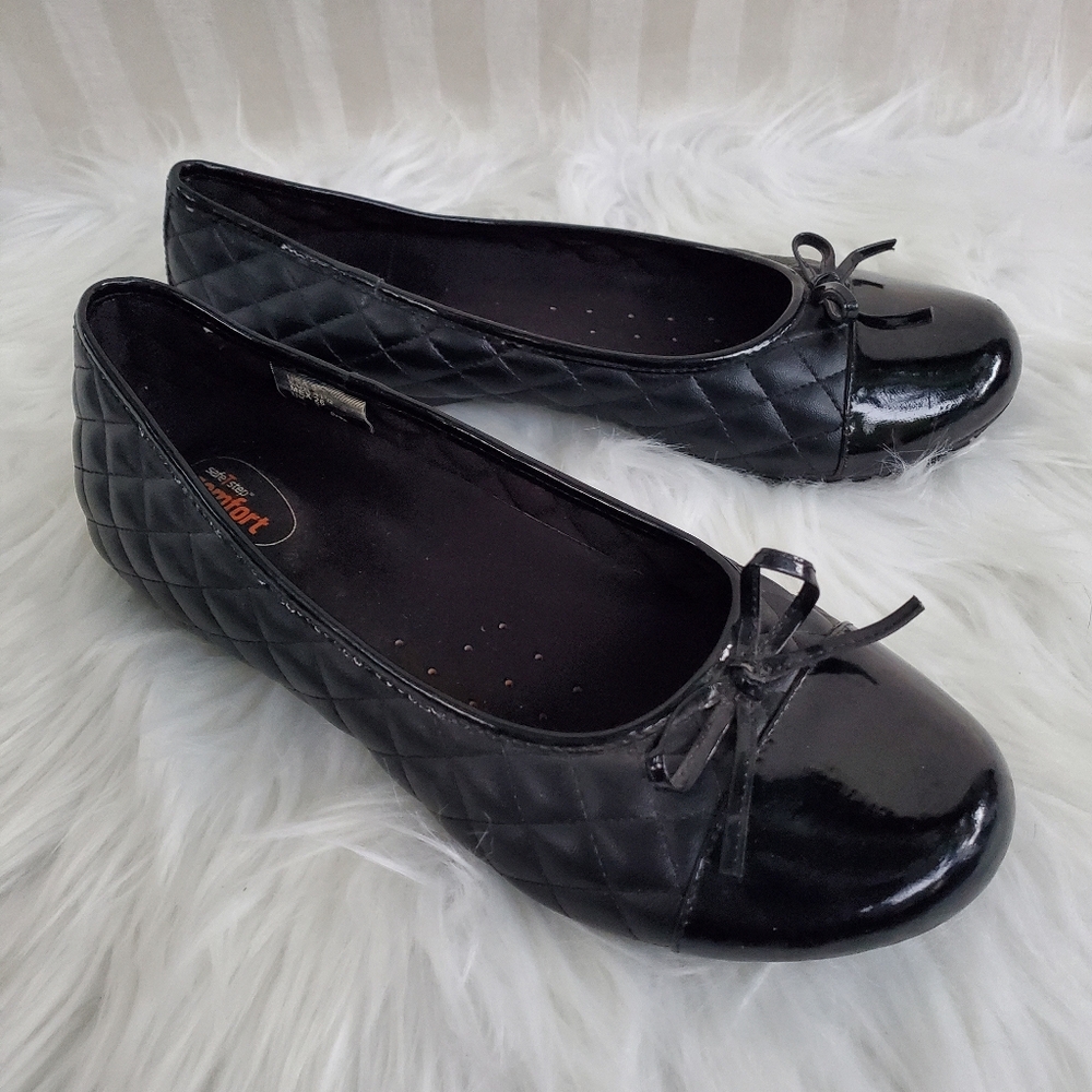 safeTstep Sasha Black Quilt Bow Slip-on Flat Shoes Women's Size 9